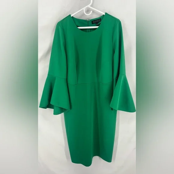 Eloquii Ultramarine Green Flare Sleeve Scuba Dress size 18 Plus Size Knee Length - Picture 4 of 12